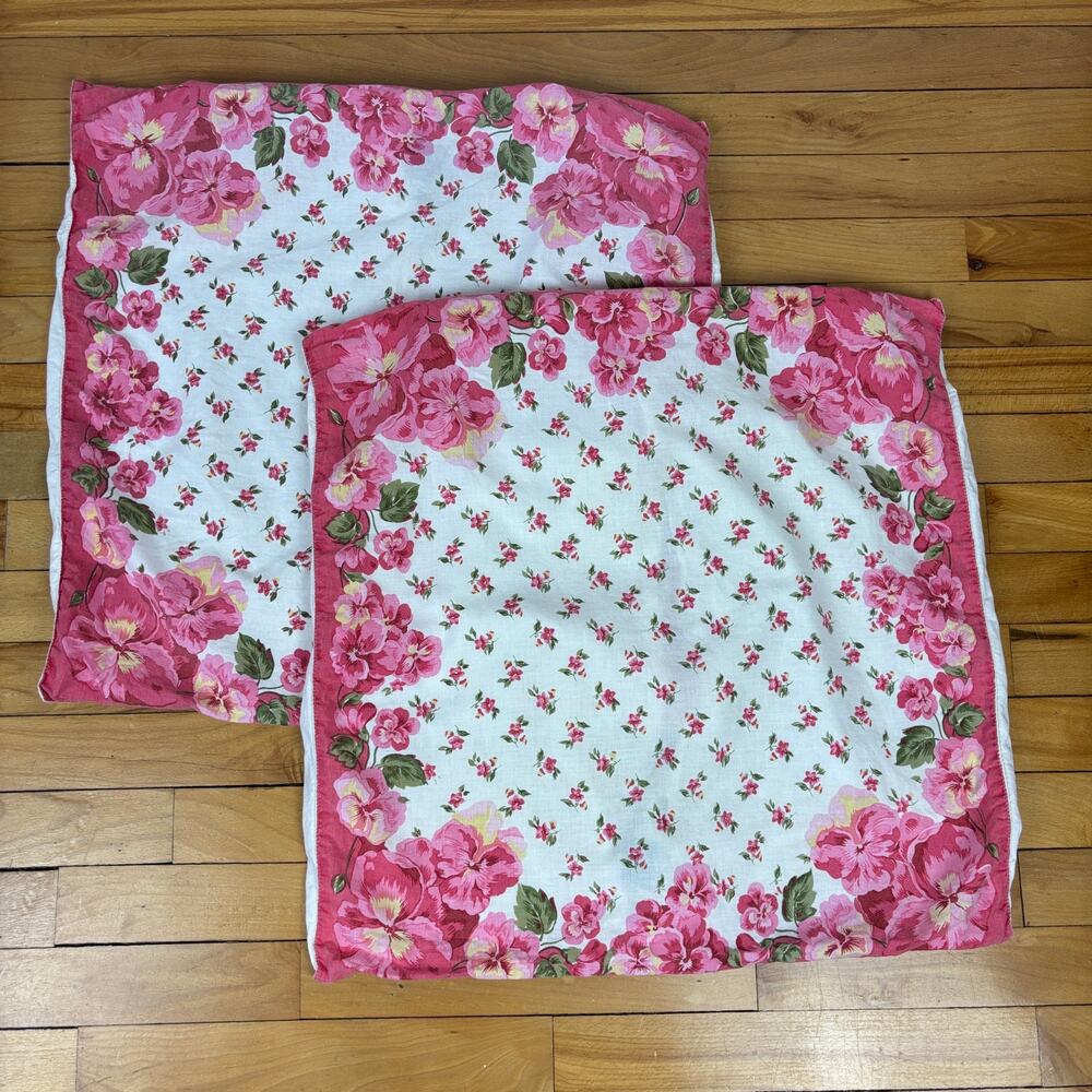 Vintage April Cornell Pink Floral Pillow Shams Cottage Country 21" square